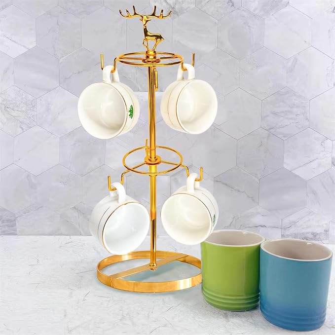 Coffee Mug Tree Holder for Counter, Christmas Elk Double Tier Mug Teacup Metal - Image 3