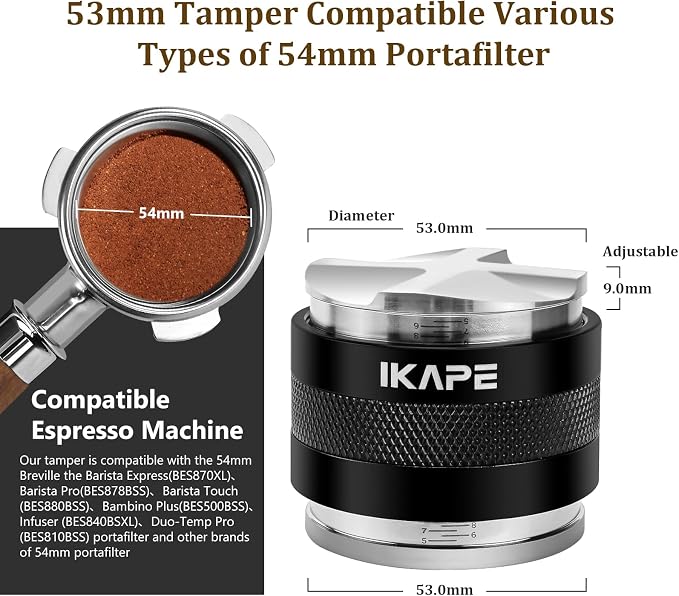 IKAPE Coffee Products, 53mm Coffee Distributor & Hand Tamper, Adjustable Depth - Image 2