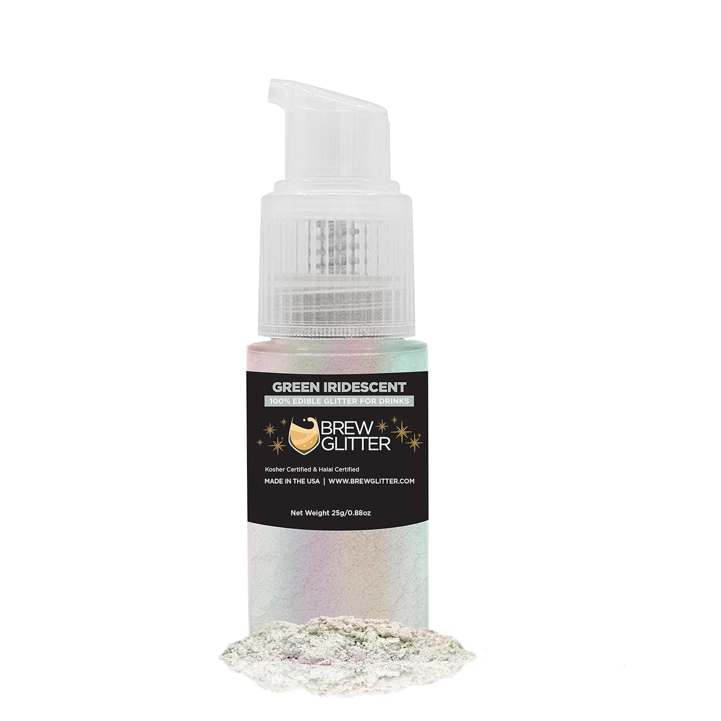 Green Iridescent Brew Glitter Edible Glitter for Drinks, Cocktails, Beer, Garnish Glitter & Beverages || 100% Edible & Food Grade | Vegan, Gluten, Nut Free (25g Spray Pump, Green Iridescent)