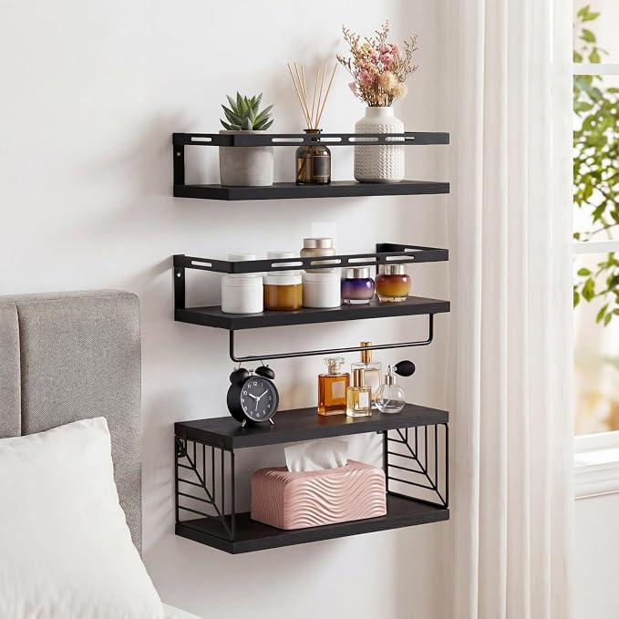 Fixwal Wall Mounted Bathroom Shelves Over Toilet, Rustic Wood Floating Shelves - Image 8