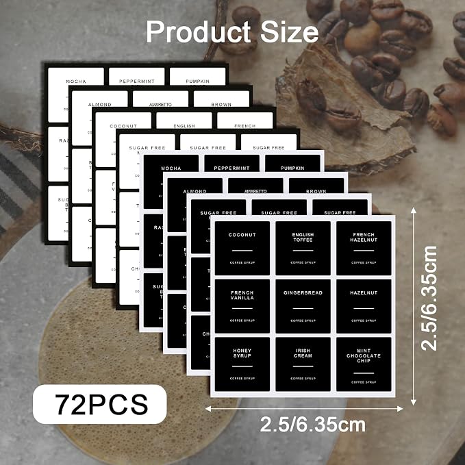 72pcs Coffee Syrup Labels, Minimalist Preprinted Syrup Stickers - Image 2