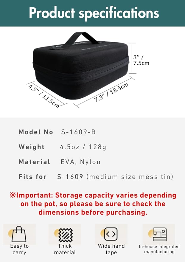 camping moon EVA Case for Regular Medium Mess Tin 7.3 x 4.5 x 3 inches Black - Image 4