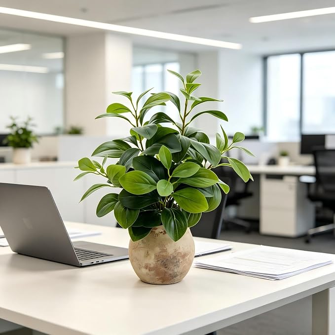 AlphaAcc 17" Artificial Fig Leaf Plant in Vintage Ceramic Pot - Image 6