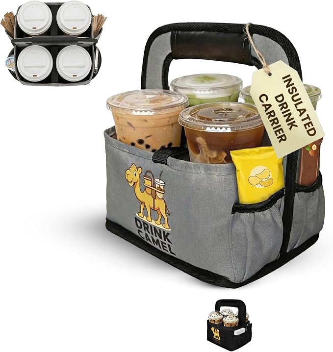 Reusable Drink Carrier with Handle, Foldable 4 Cup Drink Holder Carrier by drinkcamel