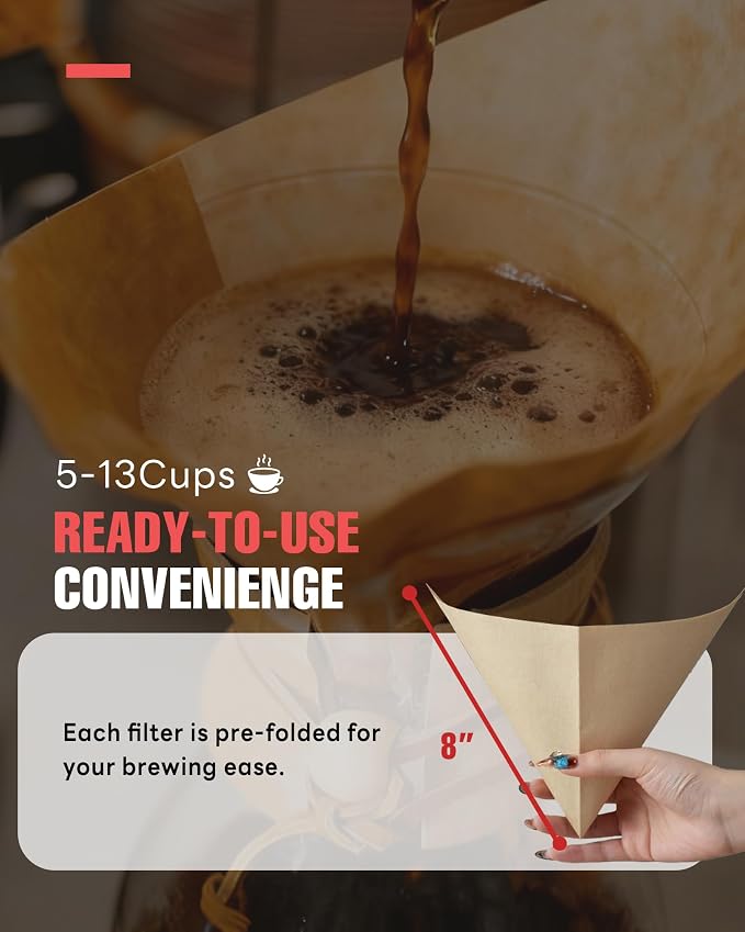 100ct Pre-folded Unbleached Cone Coffee Filters, Upgraded 30% Thicker Natural - Image 3