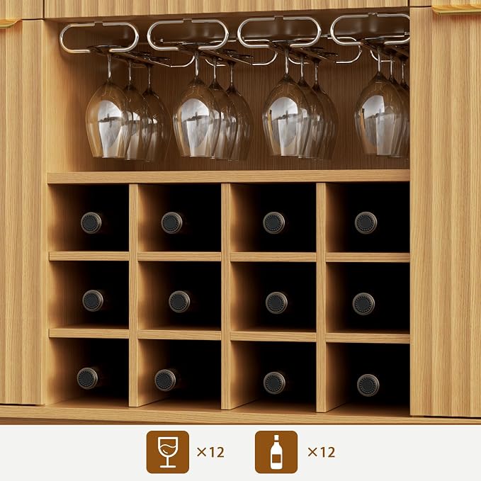 Garvee 60" Wine Bar Cabinet, Modern Liquor Whiskey Coffee Station - Image 5