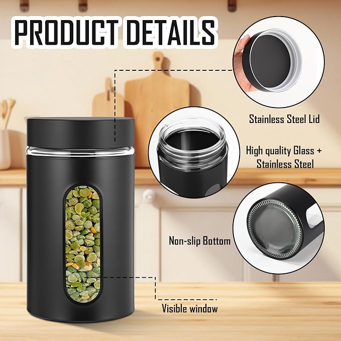 Patelai 6 Pack Kitchen Canisters Set Airtight Stainless Steel Canister Food - Image 3