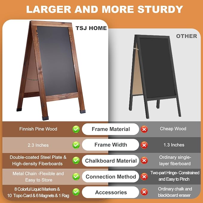 Wood Magnetic A-Frame Chalkboard Signs, Double-Sided Sidewalk Blackboard - Image 3