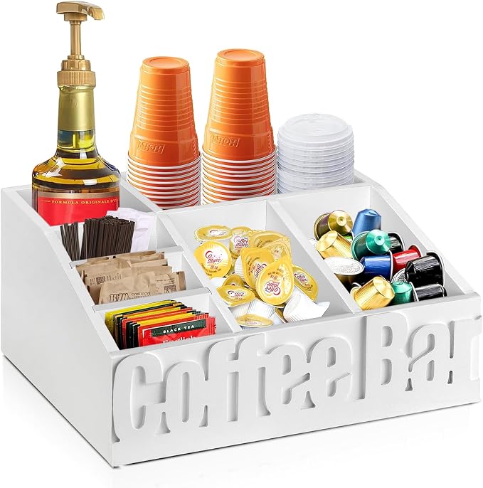 Jorkol Coffee Bar Organizer for Coffee Bar Accessories, Wood Coffee Station by Jorkol