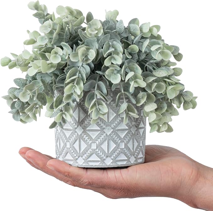 MyGift Artificial Eucalyptus Plant in Modern Gray Concrete Pots - Image 6