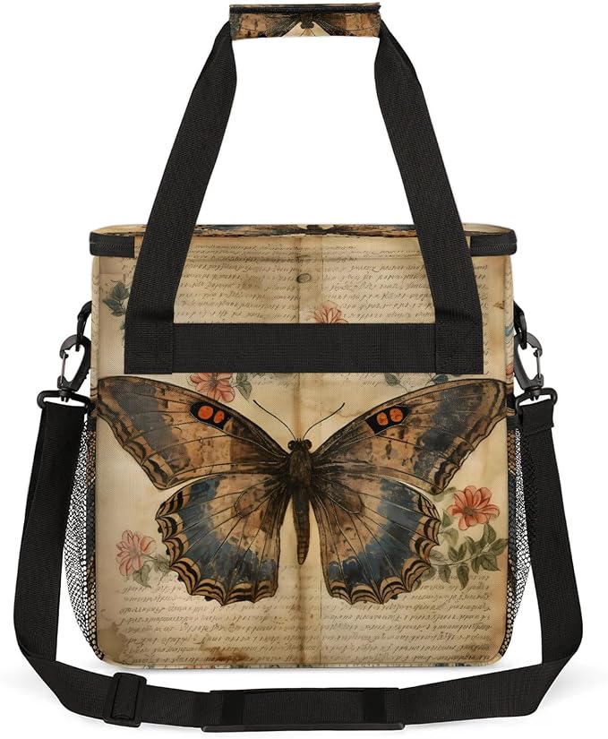 Vintage Books Butterfly Coffee Maker Carring Bag, Large Insulated Storage - Image 5