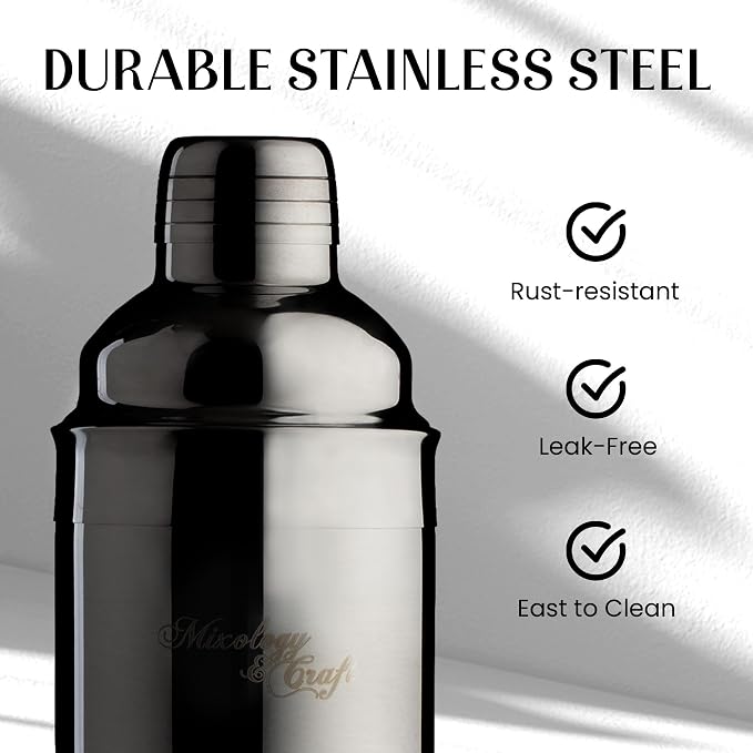 Mixology & Craft Rustic Cocktail Shaker Set – Includes Wood Stand, Complete - Image 8