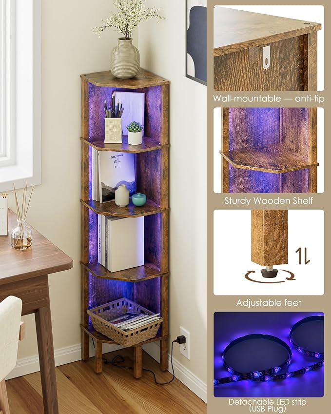 Corner Shelf Stand, 5 Tier Corner Bookshelf, Corner Furniture - Image 4