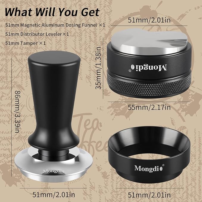 Mongdio 51mm Espresso Tamper, Espresso Accessories, Dosing Funnel and Coffee - Image 3