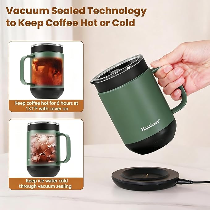 Happiness Smart Heated Coffee Mug, Rechargeable Electric Self Heating - Image 6