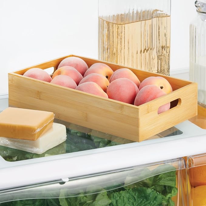 mDesign Wide Bamboo Kitchen Cabinet & Fridge Drawer Organizer Tray - Image 3