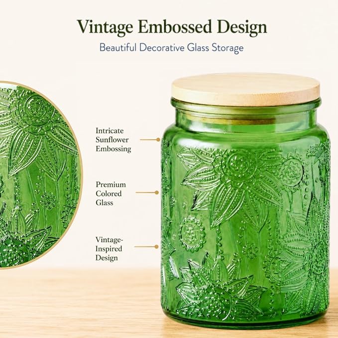 ANSQU Set of 2 Glass Jars with Lids, 23.7 FL OZ Vintage Glass Storage Jars - Image 3