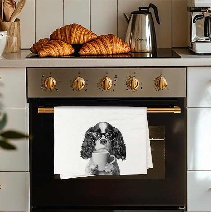 Funny Coffee Cavalier King Kitchen Towels, Cavalier King Charles Spaniel Gifts - Image 3