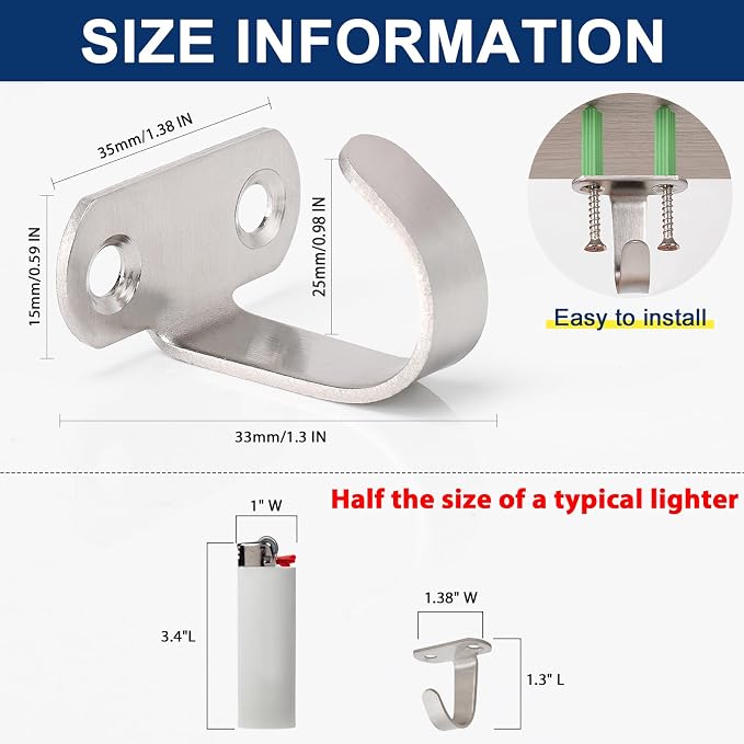 NearMoon Stainless Steel Screw Mounted Ceiling Hooks, Under-Shelf Towel/Robe - Image 2
