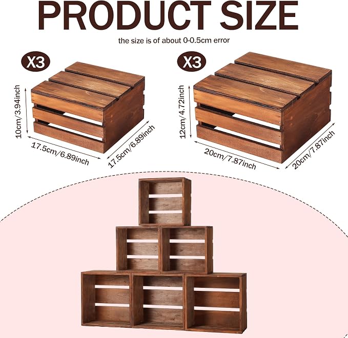 6 Pcs Rustic Wood Crates Cupcake Stand Decorative Wedding Cupcake Display - Image 2