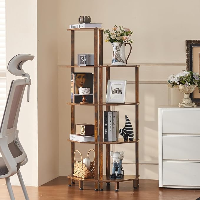 YUFAM 4-Tier Corner Shelf with Sturdy 5-Leg Base, Wooden Corner Bookshelf - Image 9