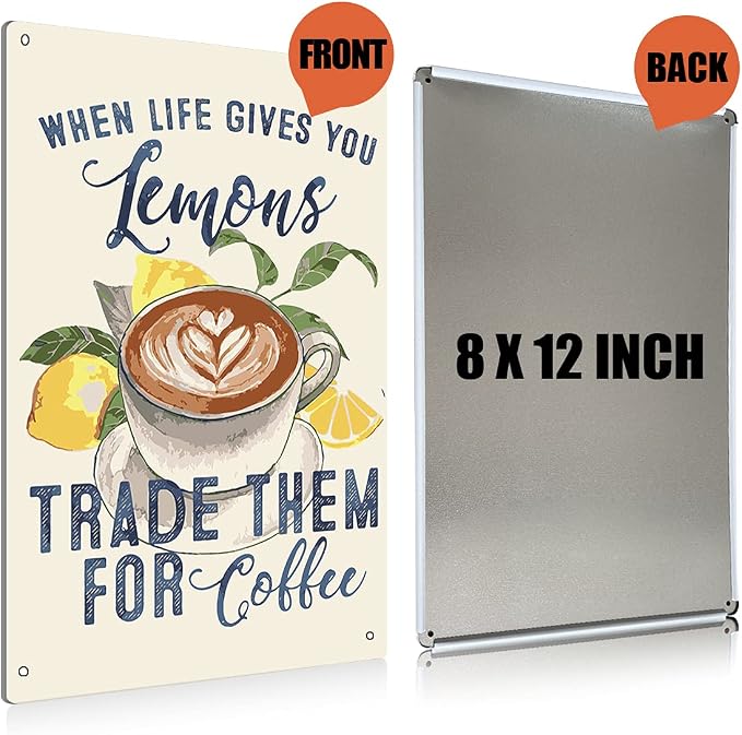 BEASTZHENG Funny Kitchen Lemon Coffee Tin Sign Wall Art Decor Accessories | - Image 2