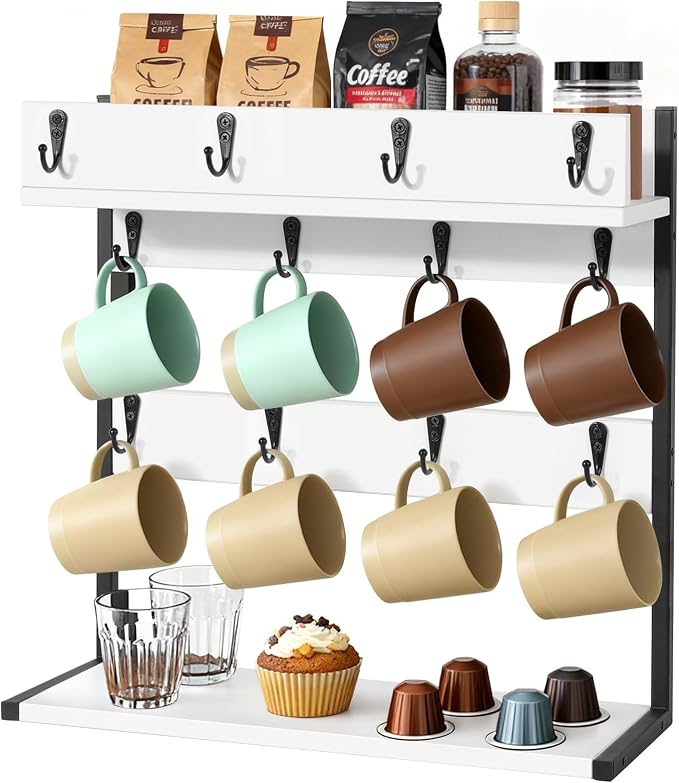 Coffee Mug Rack Holder Wall Mount – 2 Tier Mug Rack Stand by Arelaxedandcomfortablelife