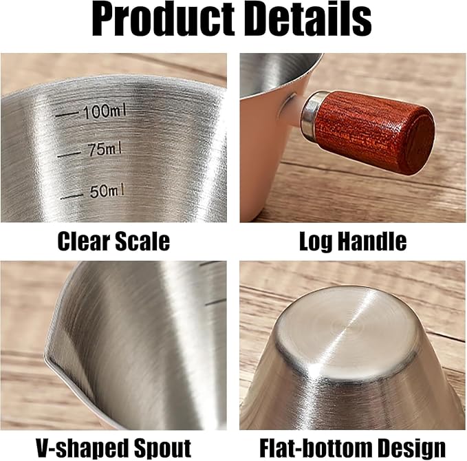 Espresso Measuring Cup, 3.4 OZ Stainless Steel Espresso Shot Cups - Image 3