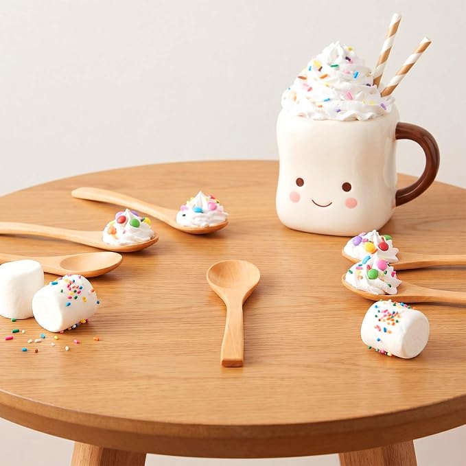 100Pcs Small Wooden Spoons 5.1x1.2in Natural Birchwood Mini Round Stirring - Image 6