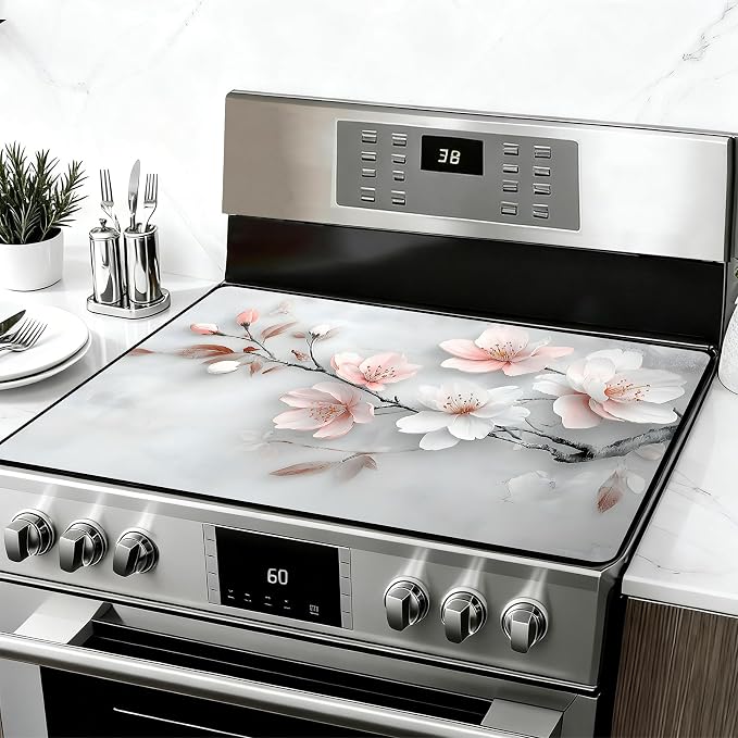28"x20" Anti-Slip Electric Stove Top Cover Peach Blossoms Foldable by seewan