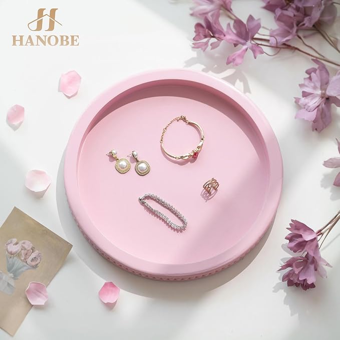 Hanobe Pink Tray Decorative Round: Beaded Perfume Trays Decor - Image 2