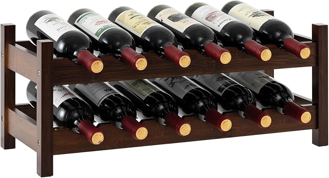 Giantex Bamboo Wine Rack, 2 Tier 12 Bottle Wine Storage Cabinet Shelf, Small by Giantex