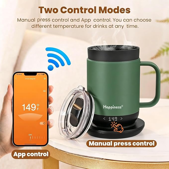 Happiness Smart Heated Coffee Mug, Rechargeable Electric Self Heating - Image 4