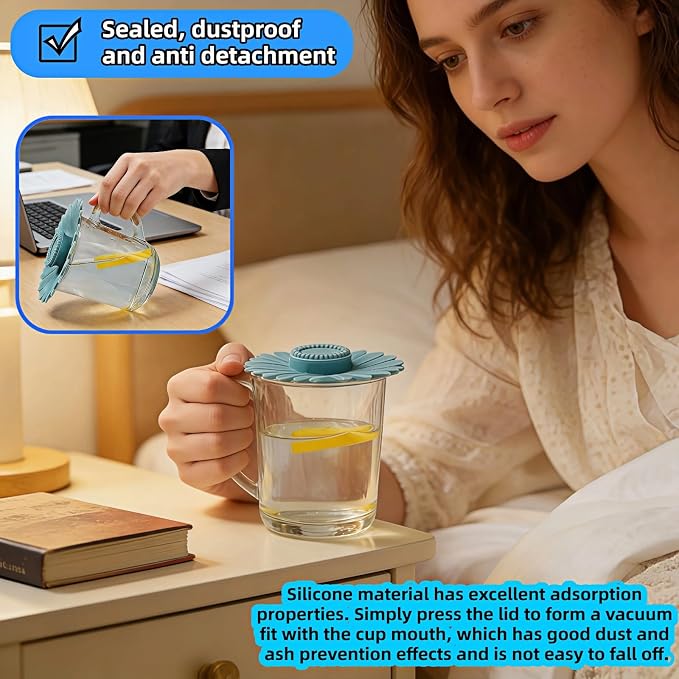 Sunflower Silicone Cup Lids, 4.1 Inch Reusable Drink Covers - Image 5