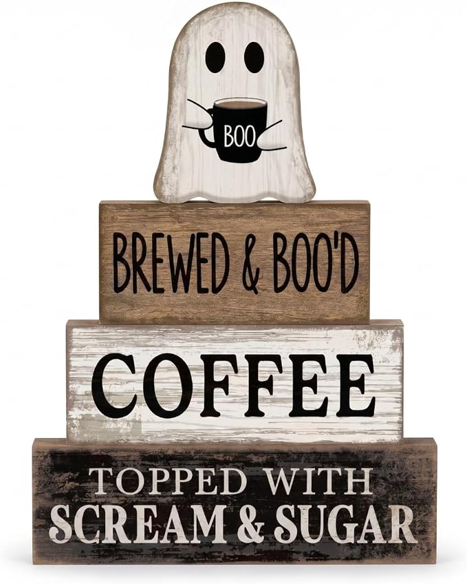 Lineshading 4 Pcs Halloween Coffee Table Decorations Cute Ghost Stacked Wooden by Lineshading