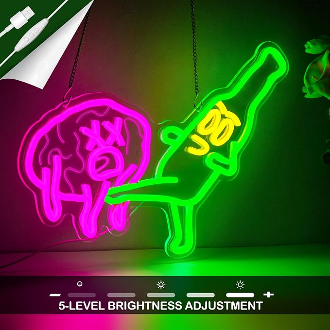 Beer Neon Sign for Wall Decor, Funny Beer Bottle Kicks the Brain, Dimmable Bar - Image 4