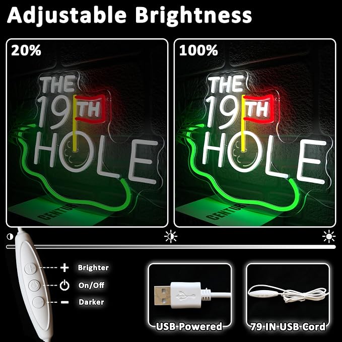 Golf Neon Sign for Wall Decor Dimmable 19th Hole Led Sign for Bedroom Neon - Image 3