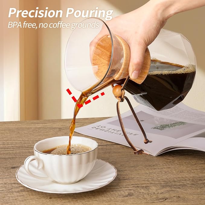 Pour Over Coffee Maker 27 OZ, 8 Cup Borosilicate Glass Drip Coffee Maker - Image 4