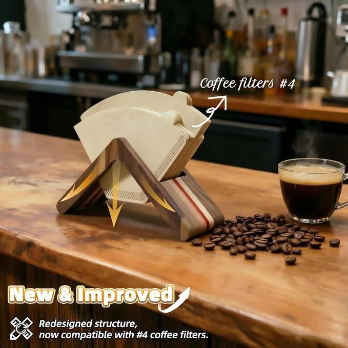Wooden Coffee Filter Holder, #1#2#4 V60 Cone Coffee Filters Rose Wood Walnut - Image 6