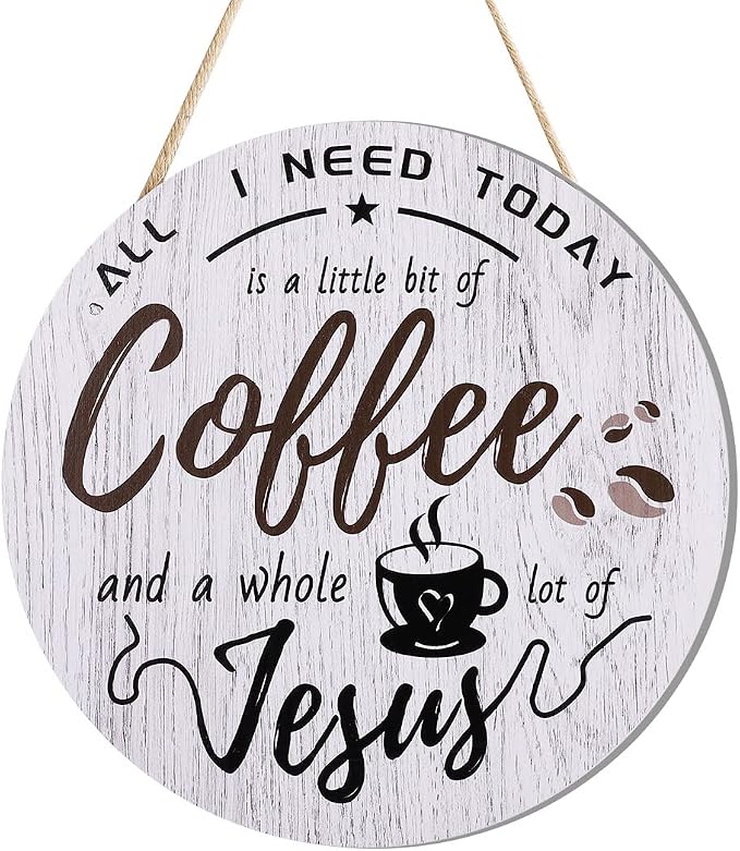 HMASYO Rustic Wood Coffee Bar Sign, 'A Little Coffee & Jesus', by HMASYO
