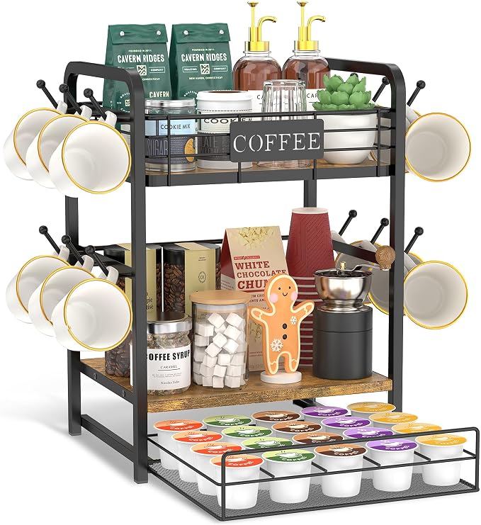 EsLuker.ly Coffee Bar Organizer Station Shelf Mug Holder, 3 Tier Coffee Cup by EsLukerly