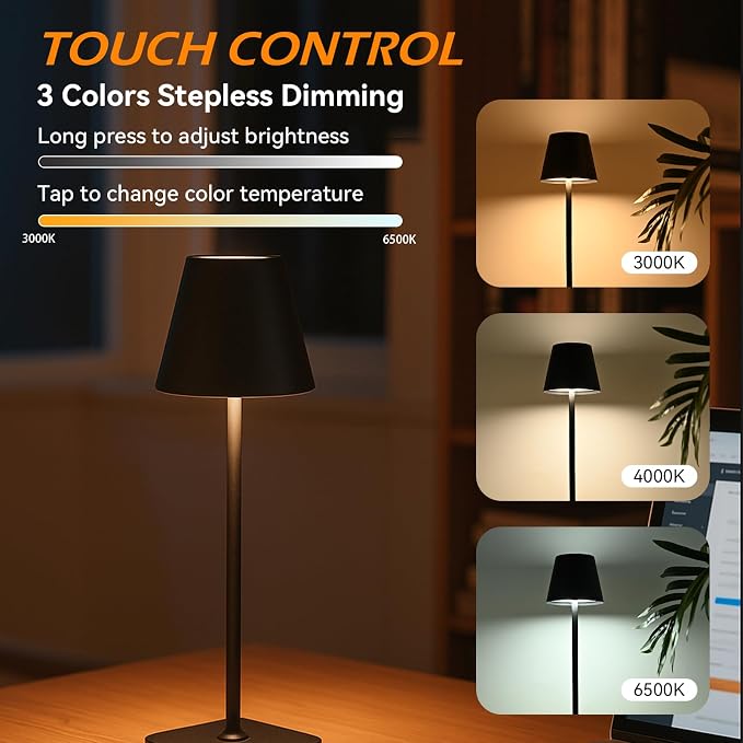 4-Pack Rechargeable Cordless Table Lamps, Battery-Operated Wireless Minimalist - Image 3
