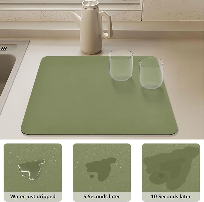 Green Dish Drying Mat for Kitchen Counter No-slip Rubber Bottom Dish Drying - Image 4