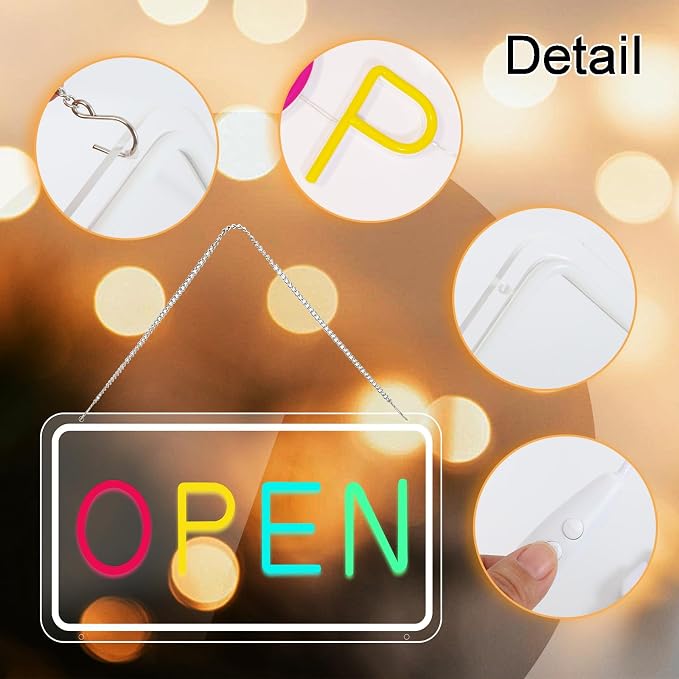 LED Open Sign for Business, Adjustable Brightness, USB Powered Storefront - Image 5