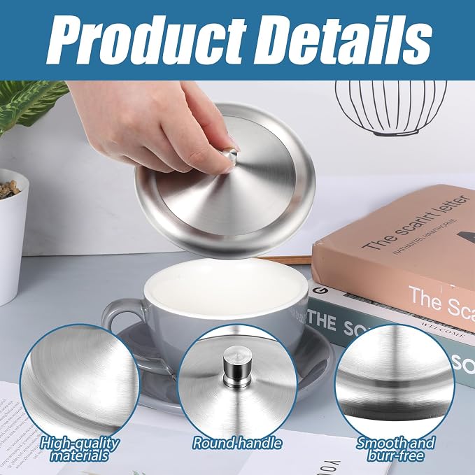 2 Pcs Stainless Steel Cup Cover, Cup Lids, Dust Cover Mug Lid, Home Round Tea - Image 6