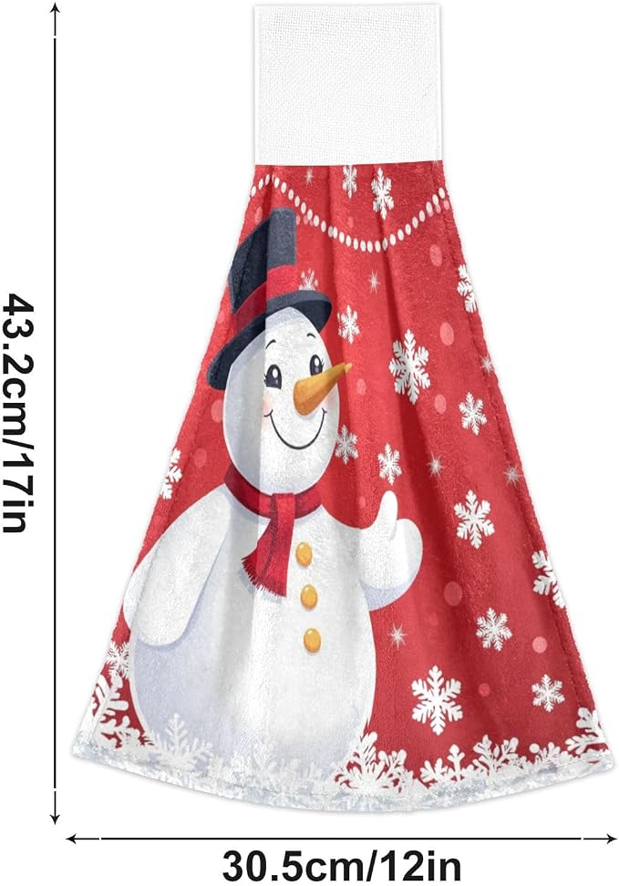 Christmas Winter Snowman Kitchen Hanging Towel Red Snowflakes Hand Fingertip - Image 3