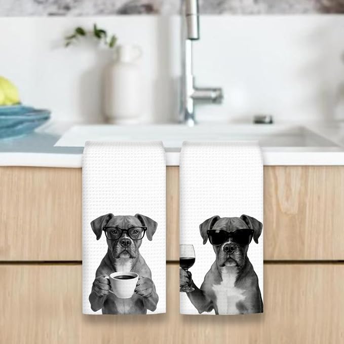Boxer Dog Gifts Coffee Wine Kitchen Towels Set of 2, Gifts - Image 6