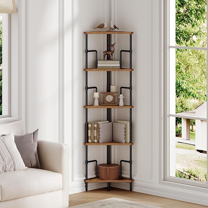 MAHANCRIS 52.8" Corner Shelf, 5-Tier Industrial Corner Bookshelf - Image 7