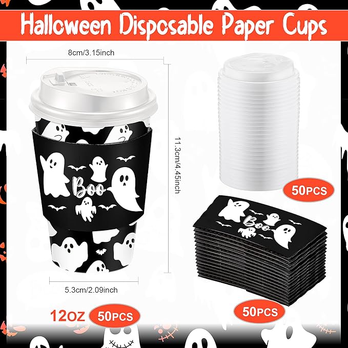 Pickmesh 50 Set 12oz Halloween Disposable Coffee Cups - Image 2