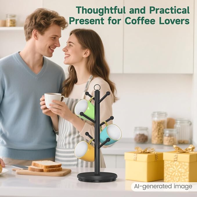 EsLuker.ly Mug Holder Tree Bamboo 360° Rotating Coffee Cup Display Rack - Image 9